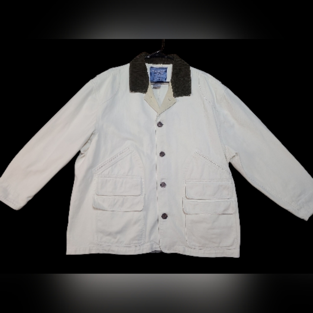Nikoata Denim Vintage Chore Utility Jacket Cream 100% Cotton Size Large Unisex